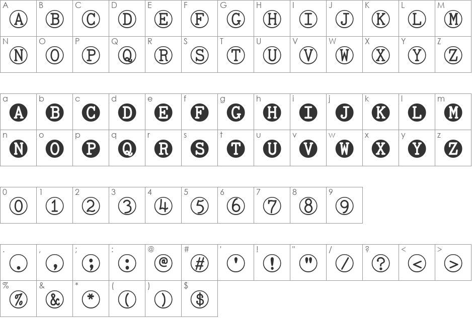 TOCinRings font character map preview