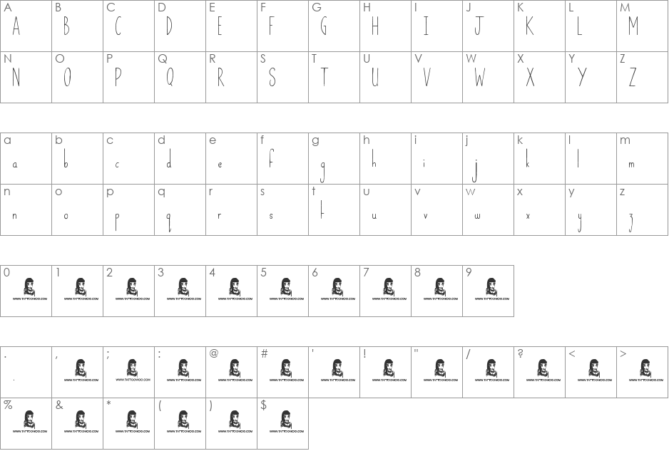 Today is the Oldest and Youngest You Will Ever Be font character map preview