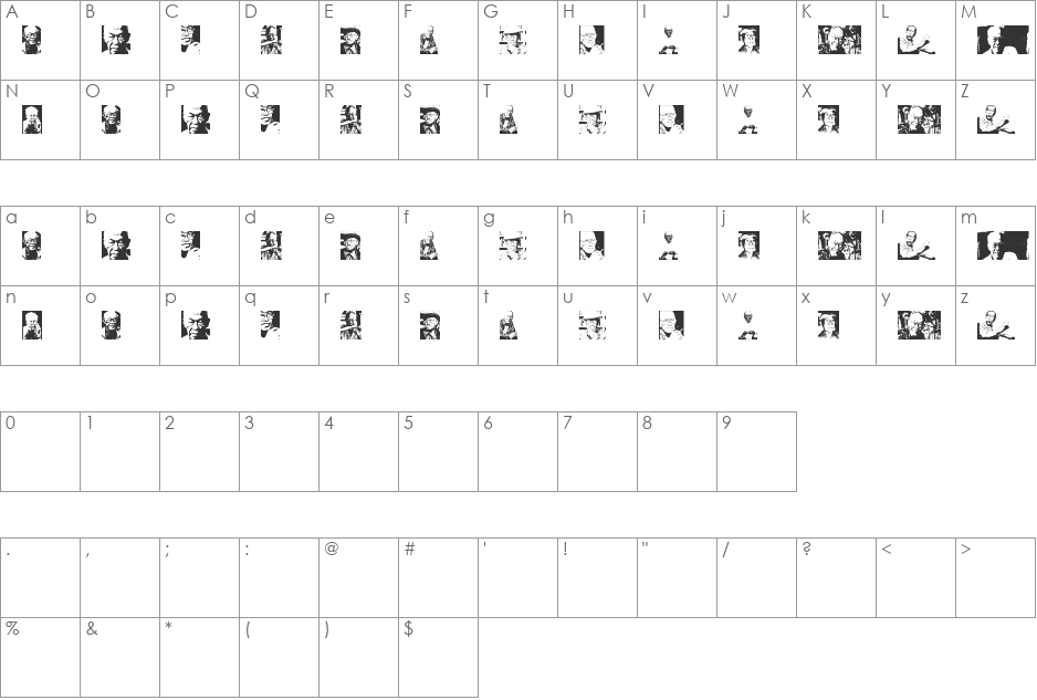 Toer font character map preview