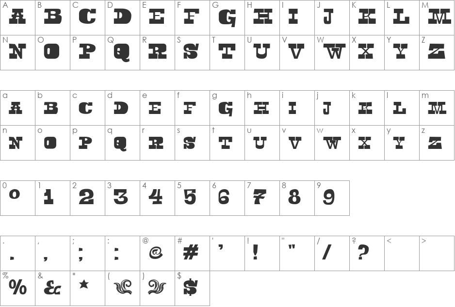 Toeris Slab font character map preview