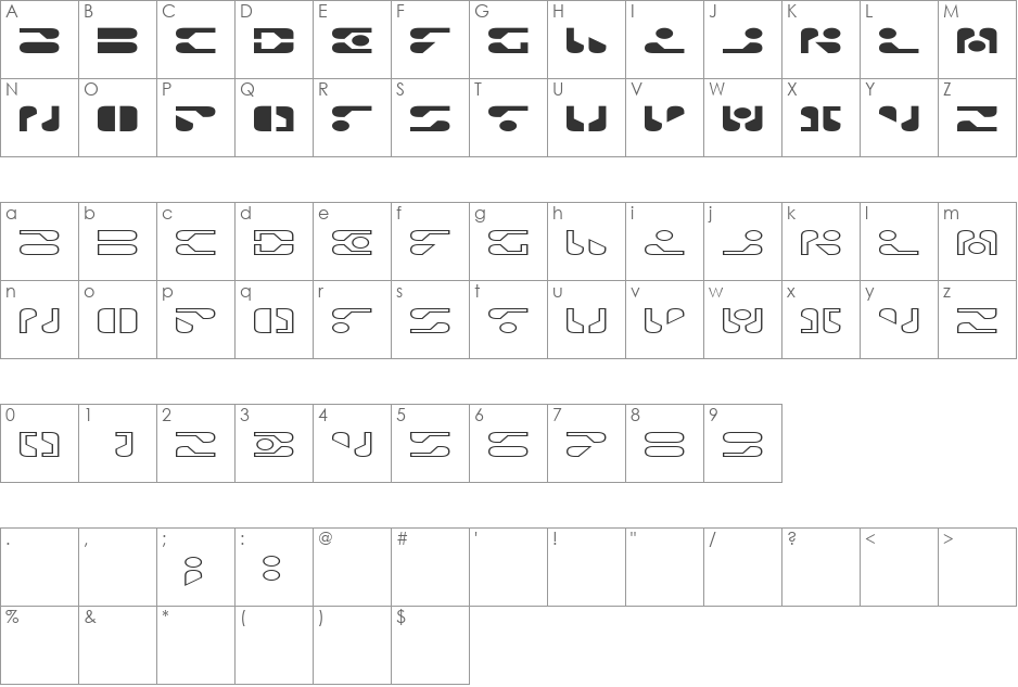 TOILET dsnp font character map preview