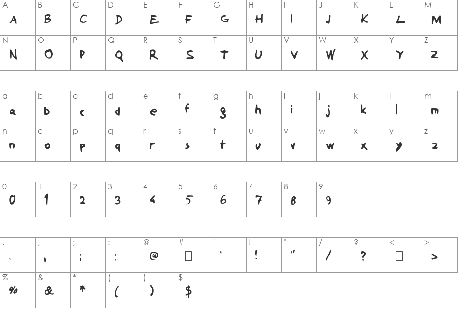 toilet tag font character map preview