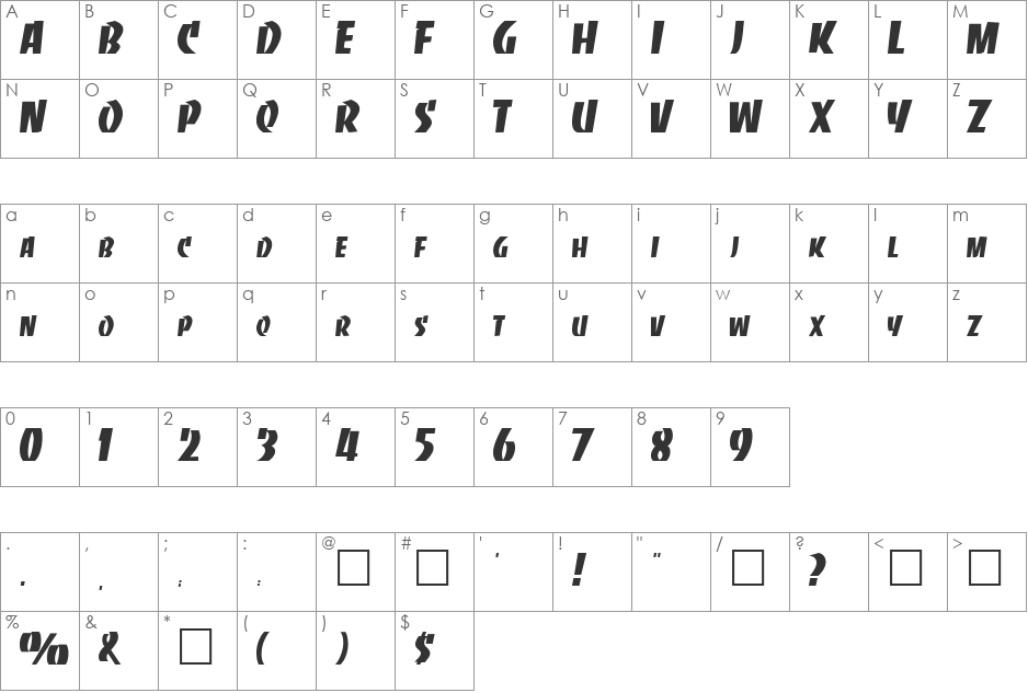 TOINETTE font character map preview