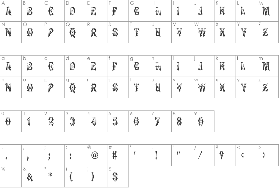 Tokyo font character map preview