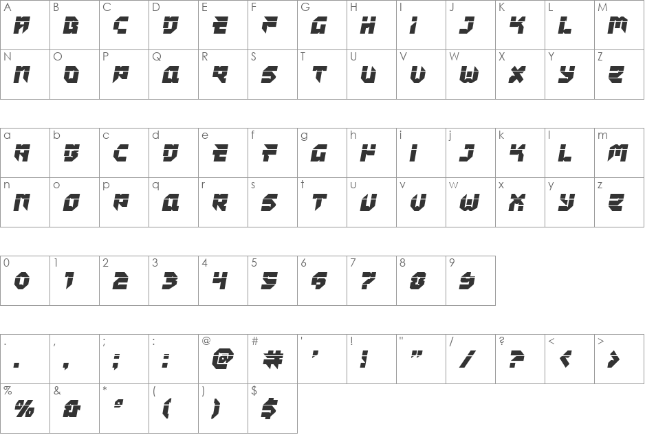 Tokyo Drifter Laser font character map preview