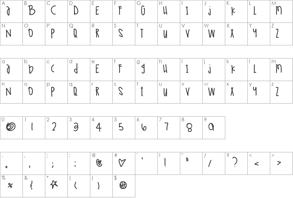 TokyoLights font character map preview