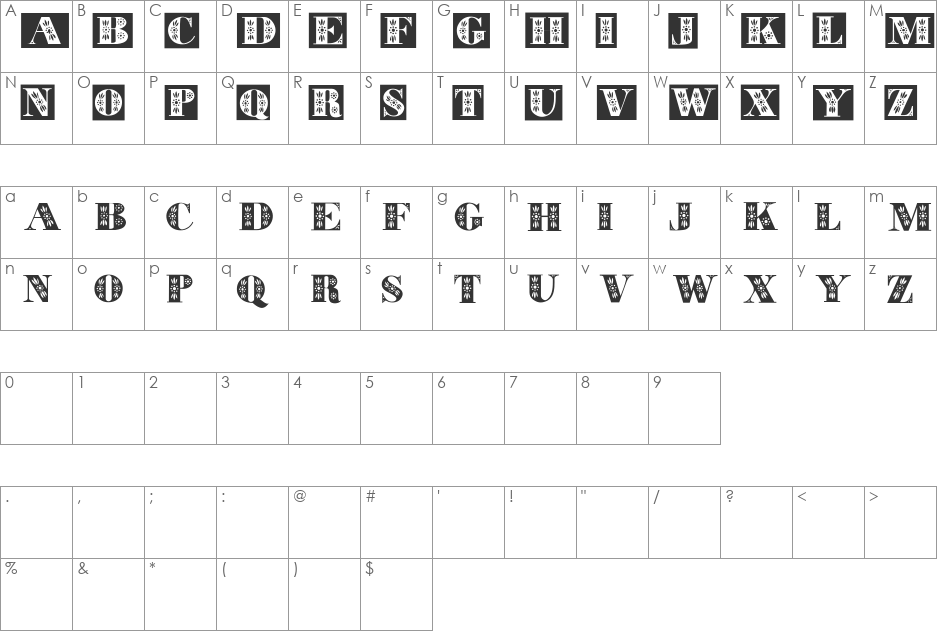 ToleCaps font character map preview