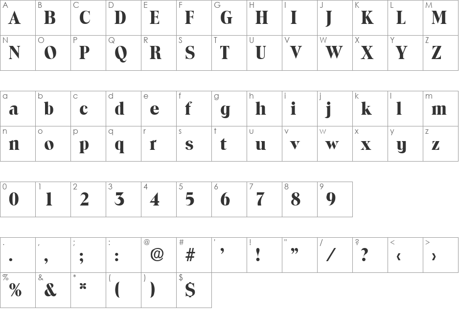 Toledo-Bold font character map preview