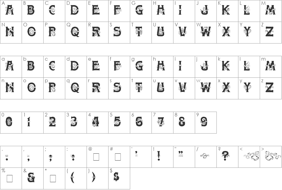 Toletto font character map preview