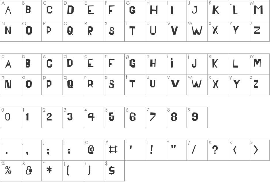 Bensfolk font character map preview