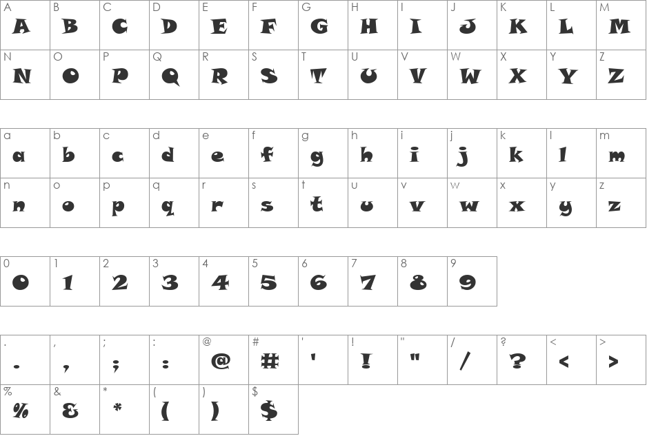 Tolstyak font character map preview