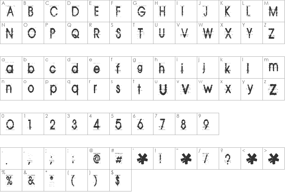 Tom Violence font character map preview