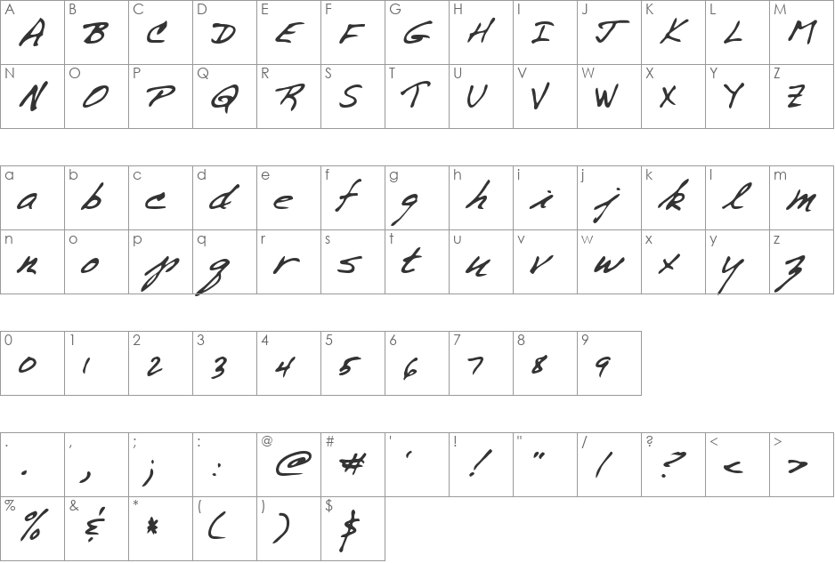 Tomas font character map preview