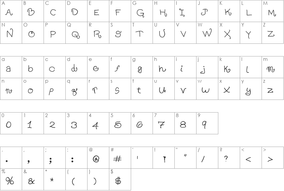 TomatoFlakes font character map preview