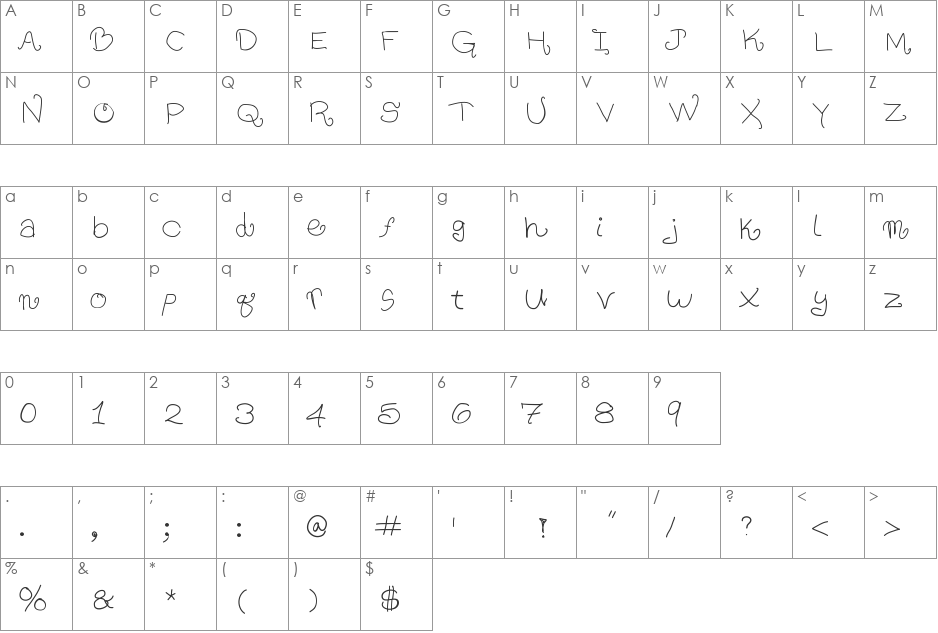 TomatoFlakesLight font character map preview