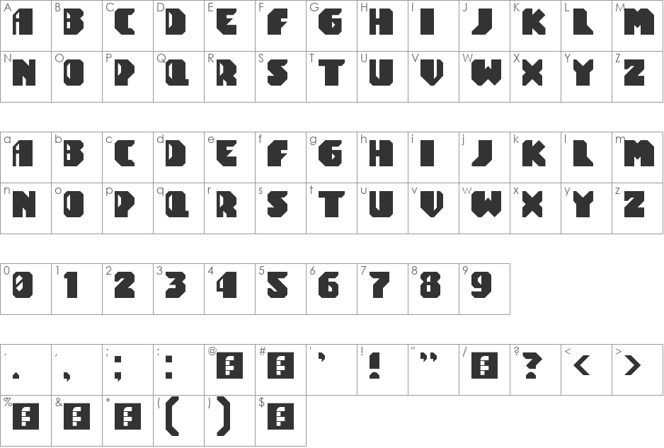 Tomatron font character map preview