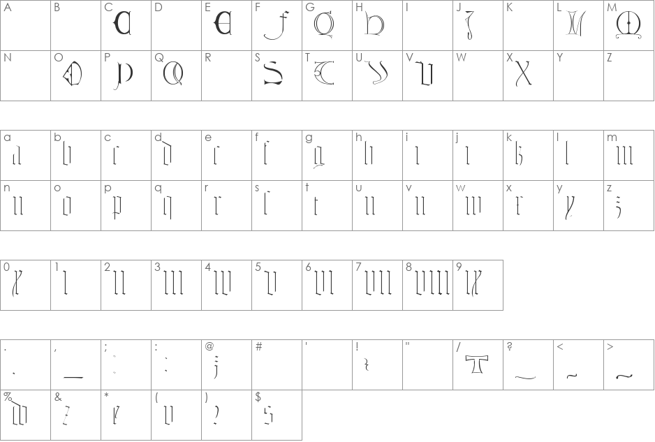 Tombale font character map preview