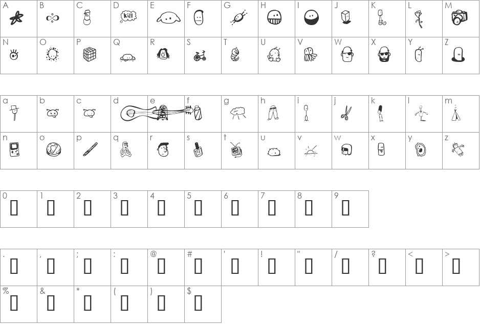 Tombats 6 font character map preview