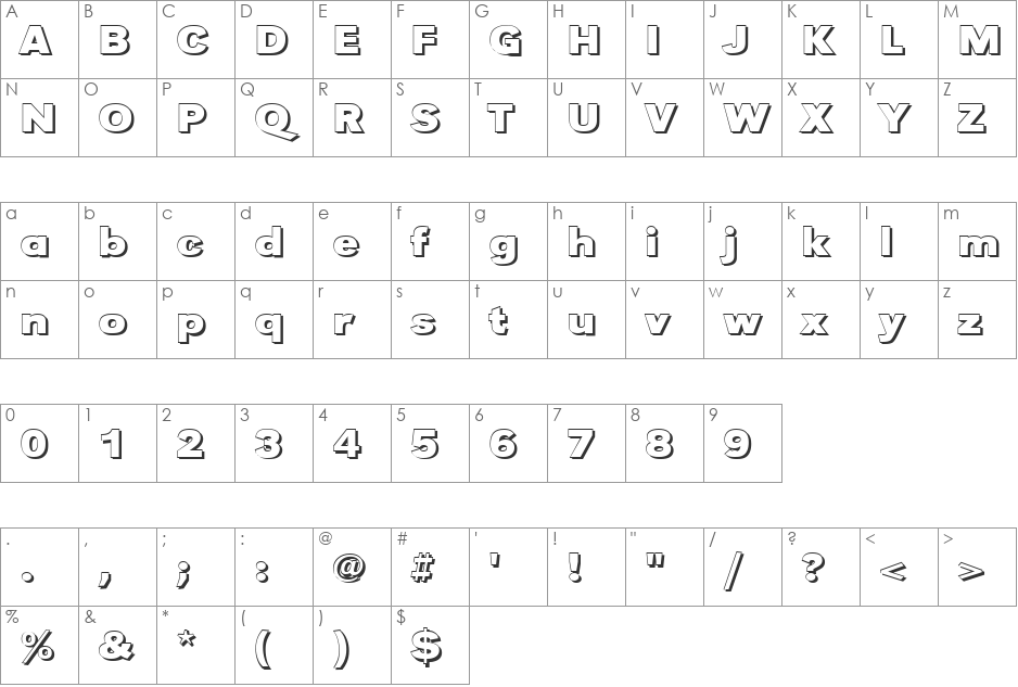TomBeckerShadowE font character map preview