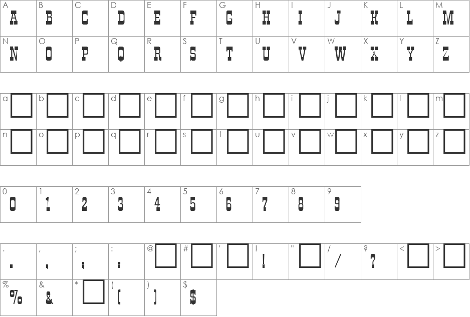 TOMBSTONE font character map preview