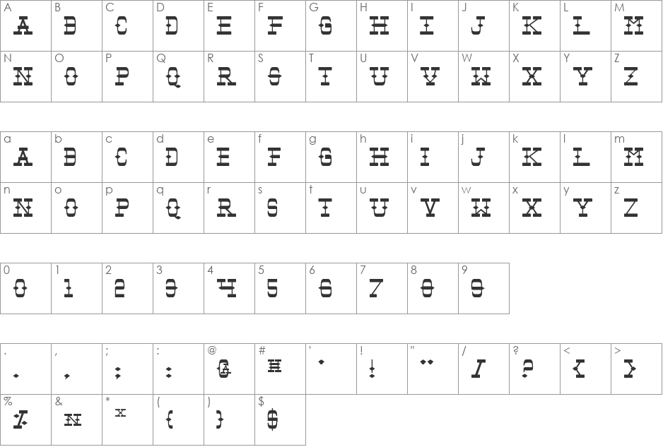 Tombstone Expanded font character map preview