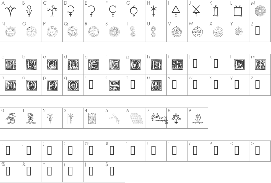 Tome Pi font character map preview