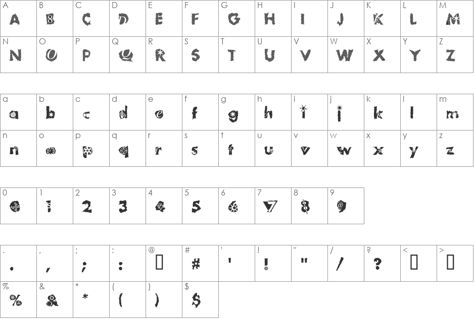 TomFool font character map preview