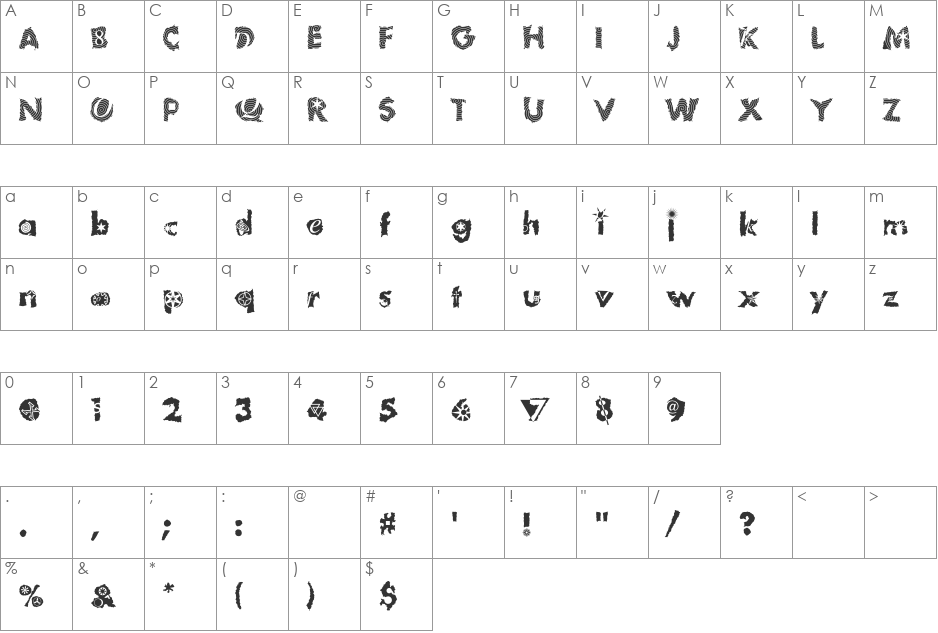 TomFool font character map preview