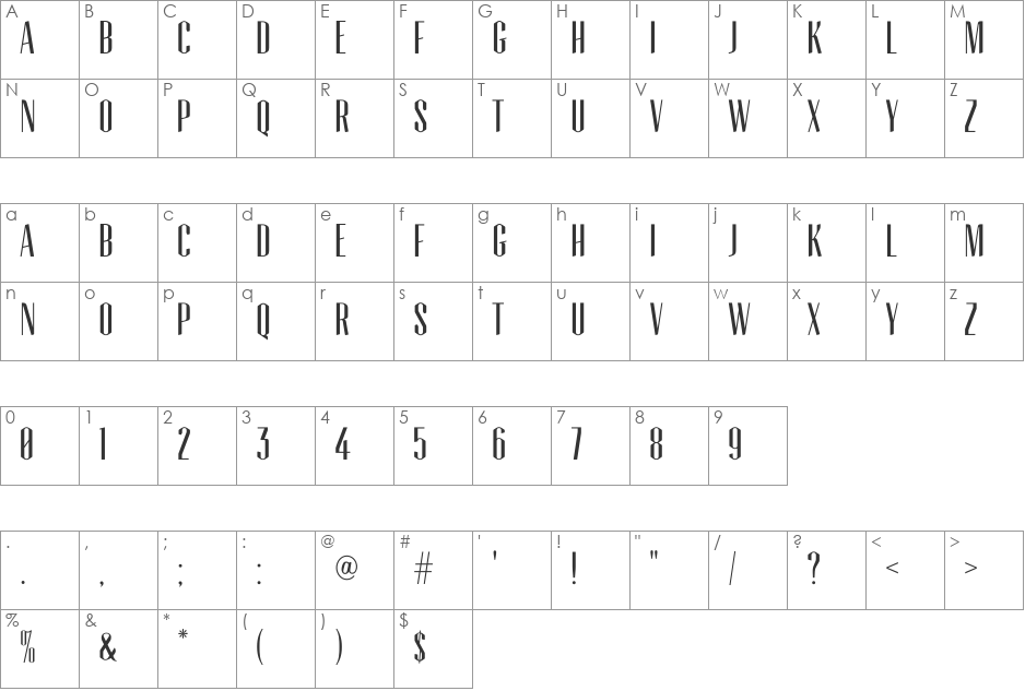 Tommaso font character map preview