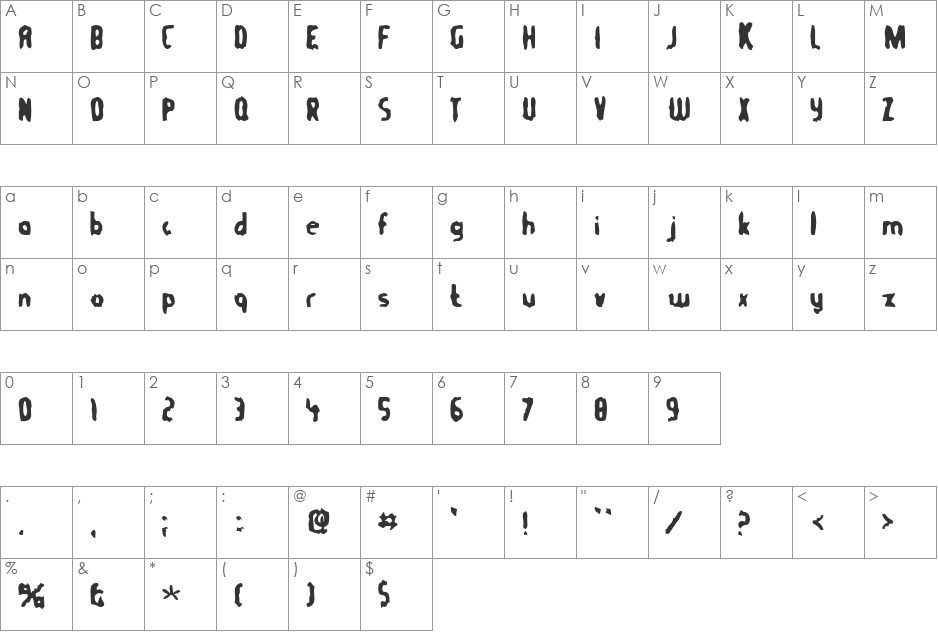 TommyGun font character map preview
