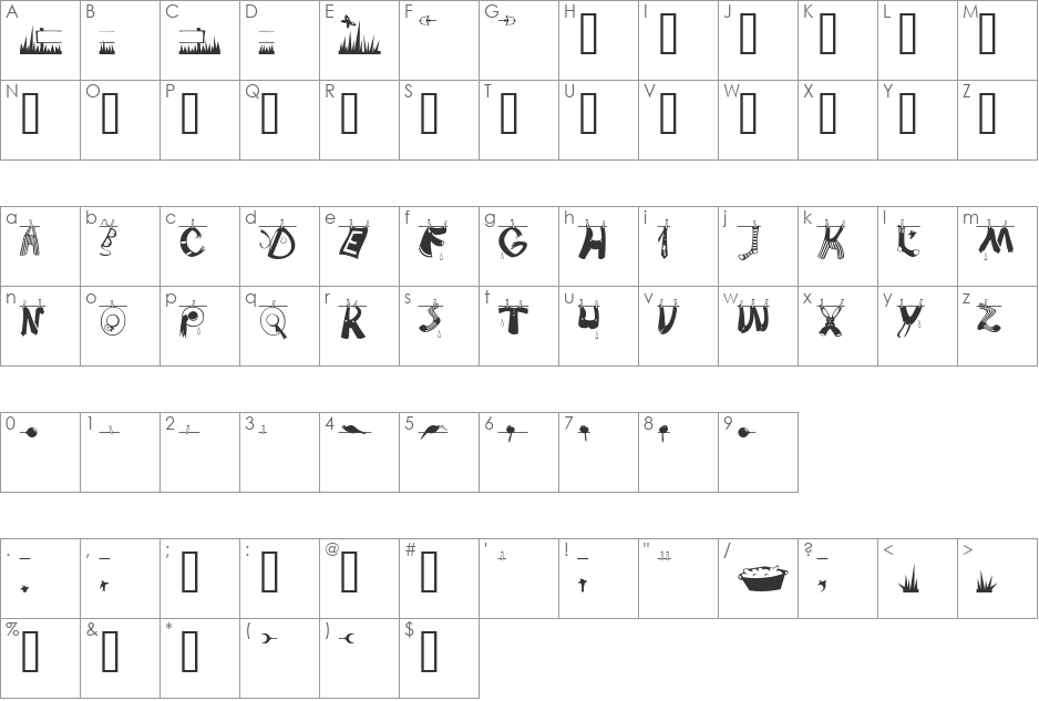 TommysType font character map preview