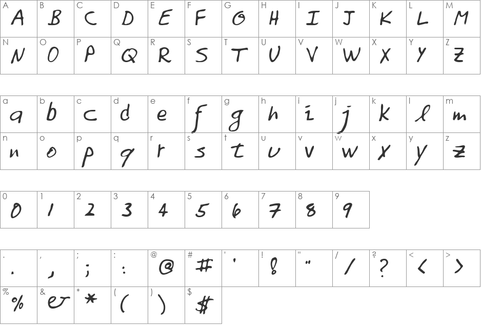 Tomo font character map preview