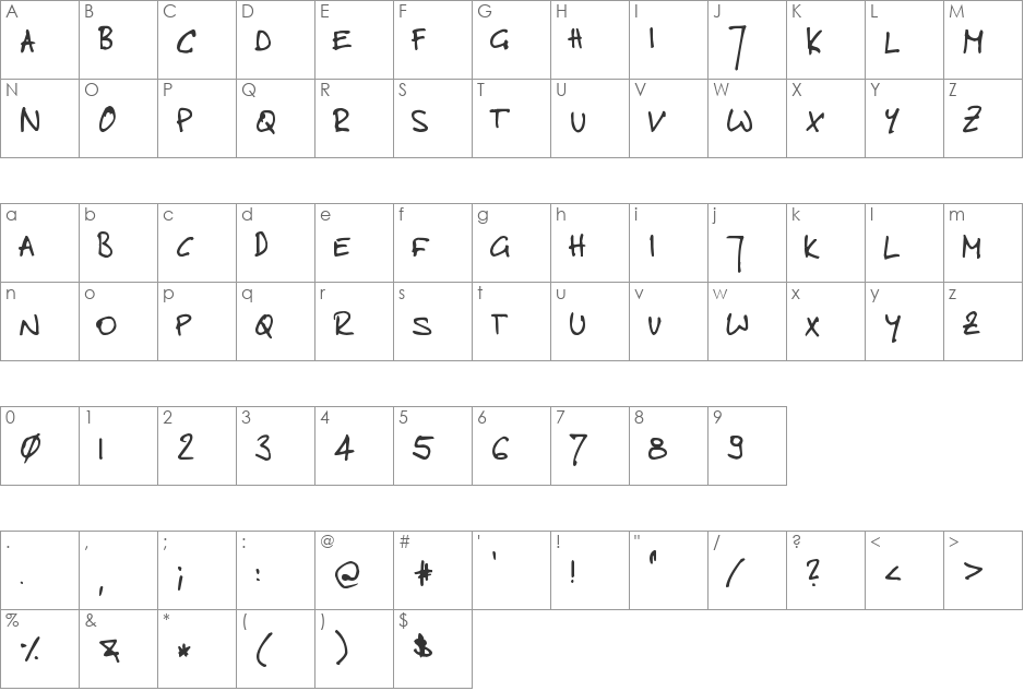 toms handwritten new font character map preview