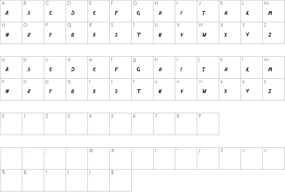 tomstaint font character map preview