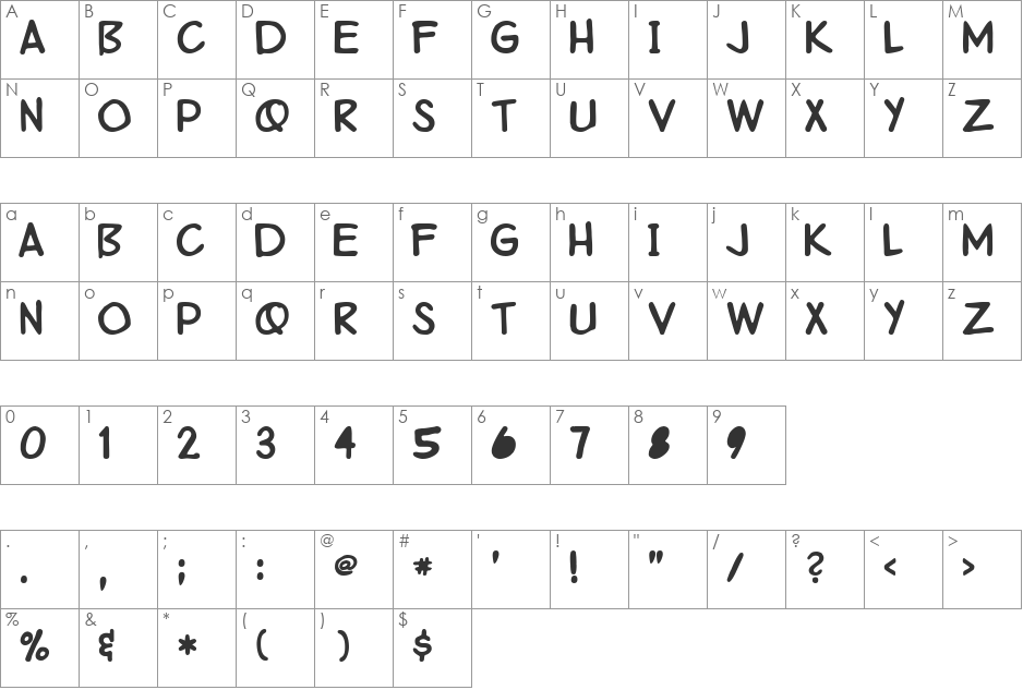 Tonio font character map preview