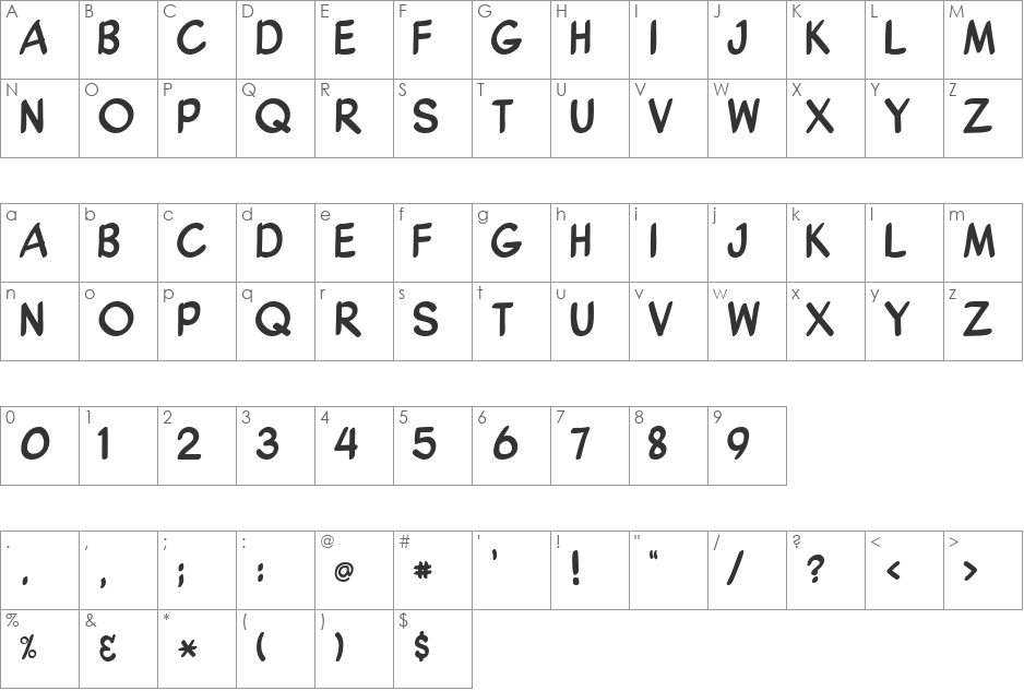 TONIO font character map preview