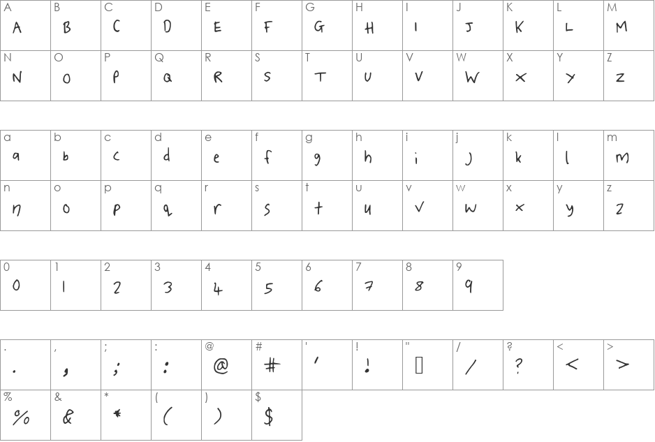 ToniSianWilliams font character map preview