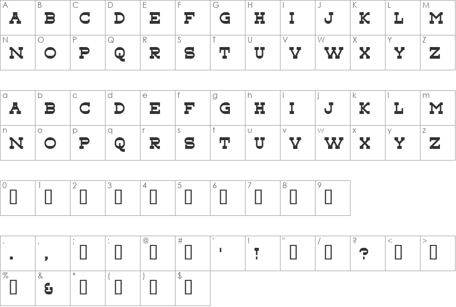Tonky font character map preview