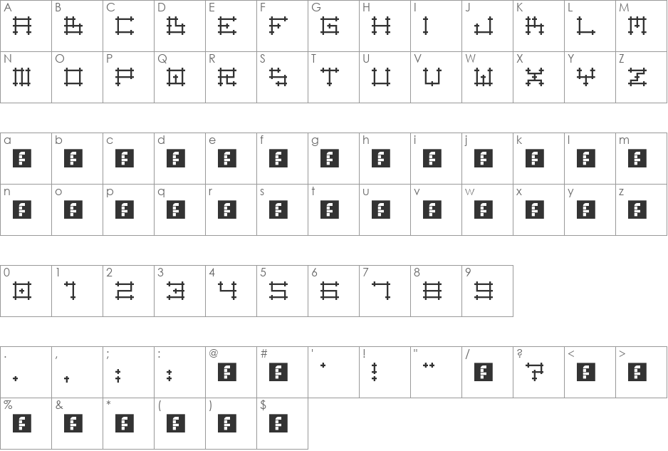 tonypa11x11crossed font character map preview