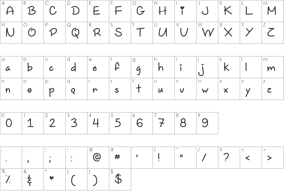 Too Freakin Cute Demo font character map preview