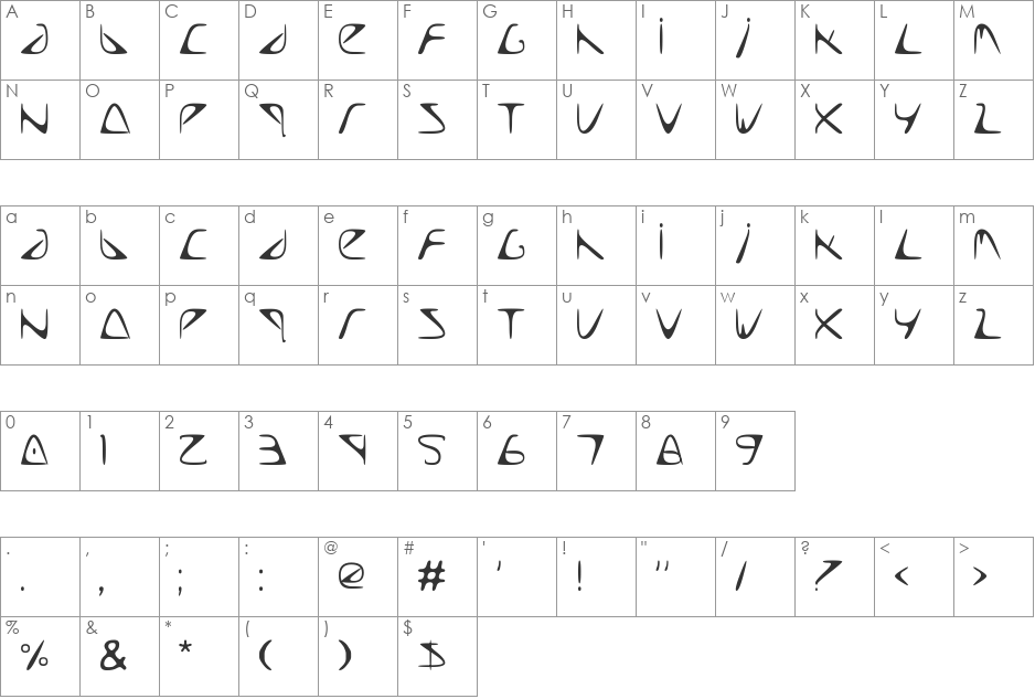 Too Late font character map preview