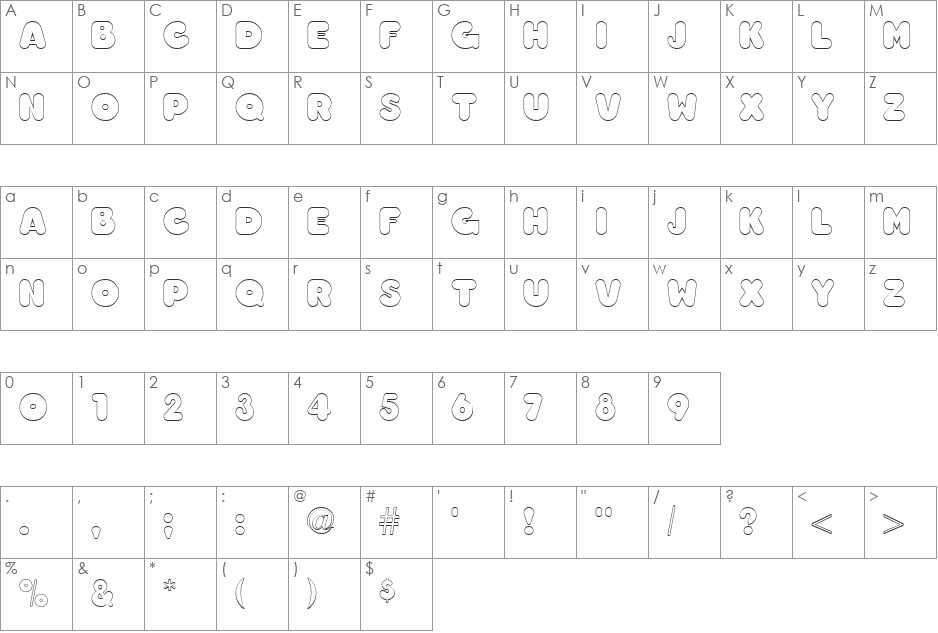 Too Much Clear font character map preview