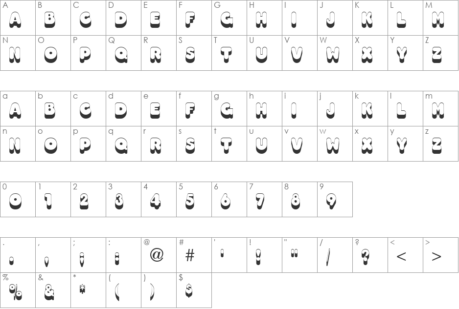 Too Much Shadow font character map preview