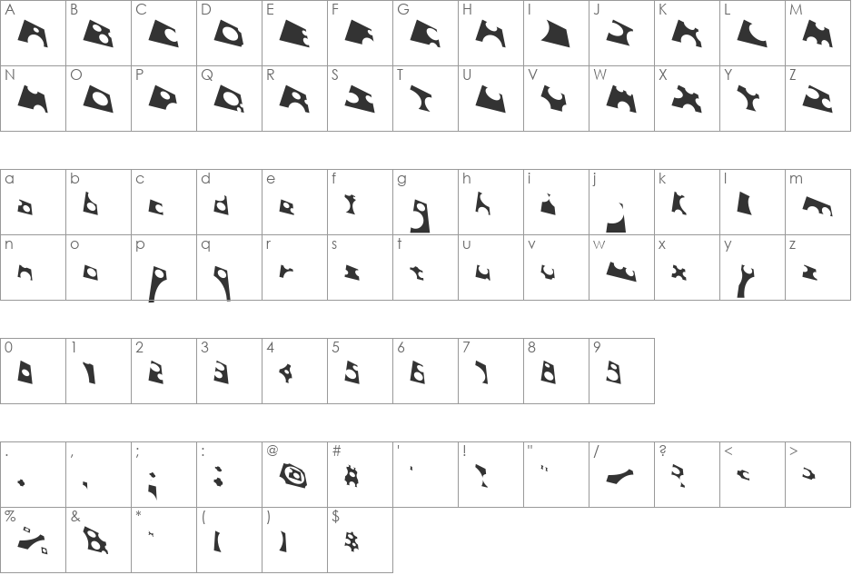 Toolego-FreeFlight font character map preview