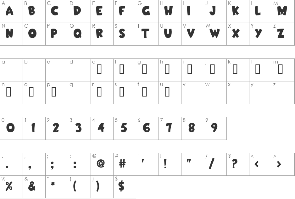 TOON font character map preview