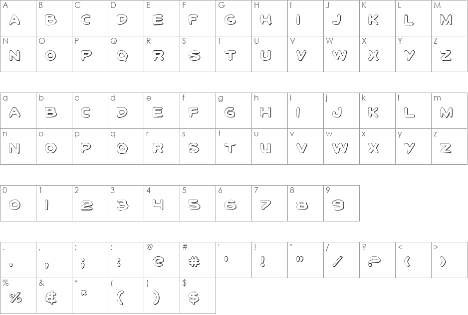 Toon Town Industrial Shadow font character map preview