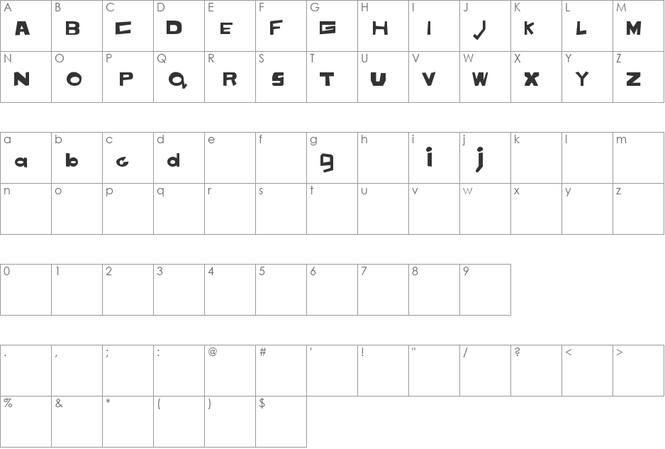 Toon-Time Narrow font character map preview