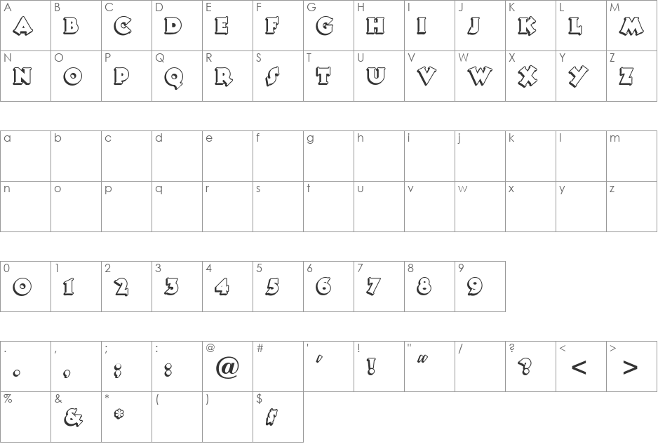 TOONEY NOODLE font character map preview