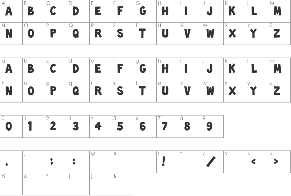 Toonish font character map preview
