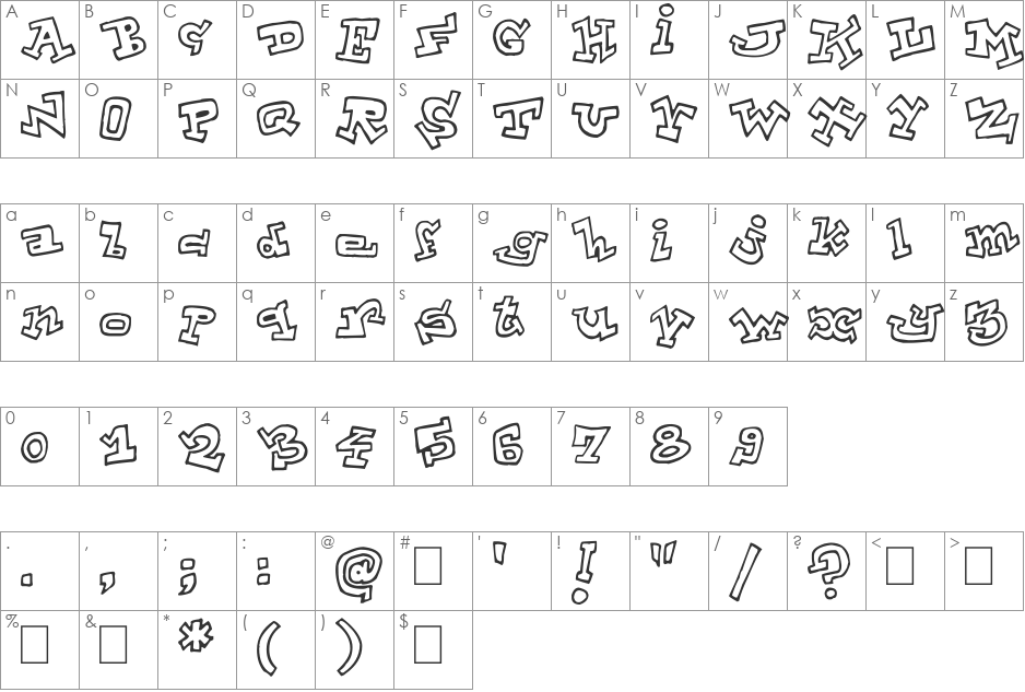 ToonLand font character map preview